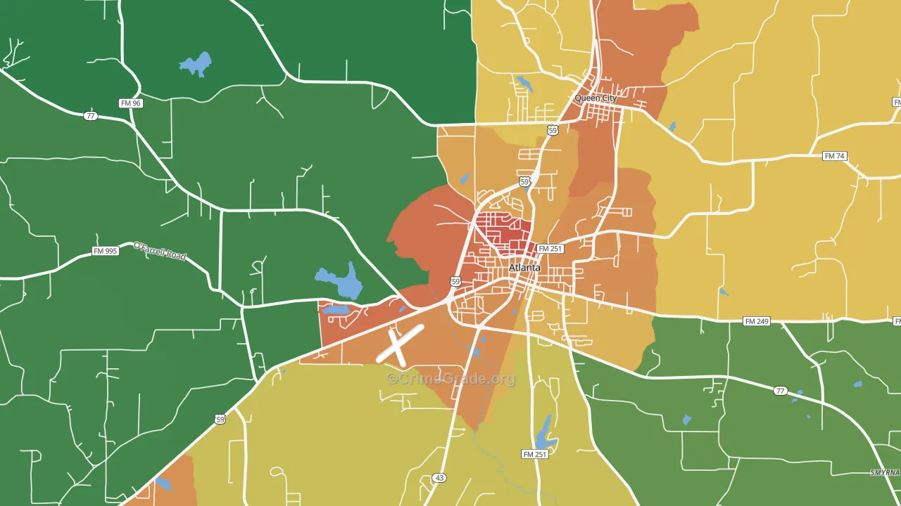 Atlanta, TX Map of Vandalism Rates
