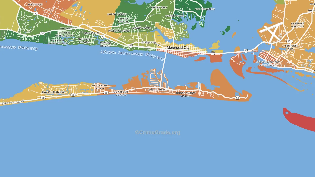 Atlantic Beach, NC Map of Vandalism Rates