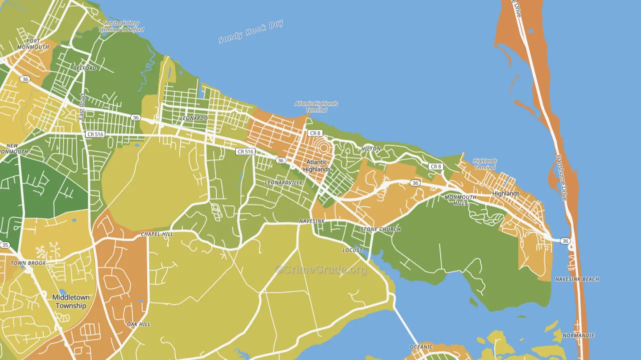 Atlantic Highlands, NJ Map of Vandalism Rates