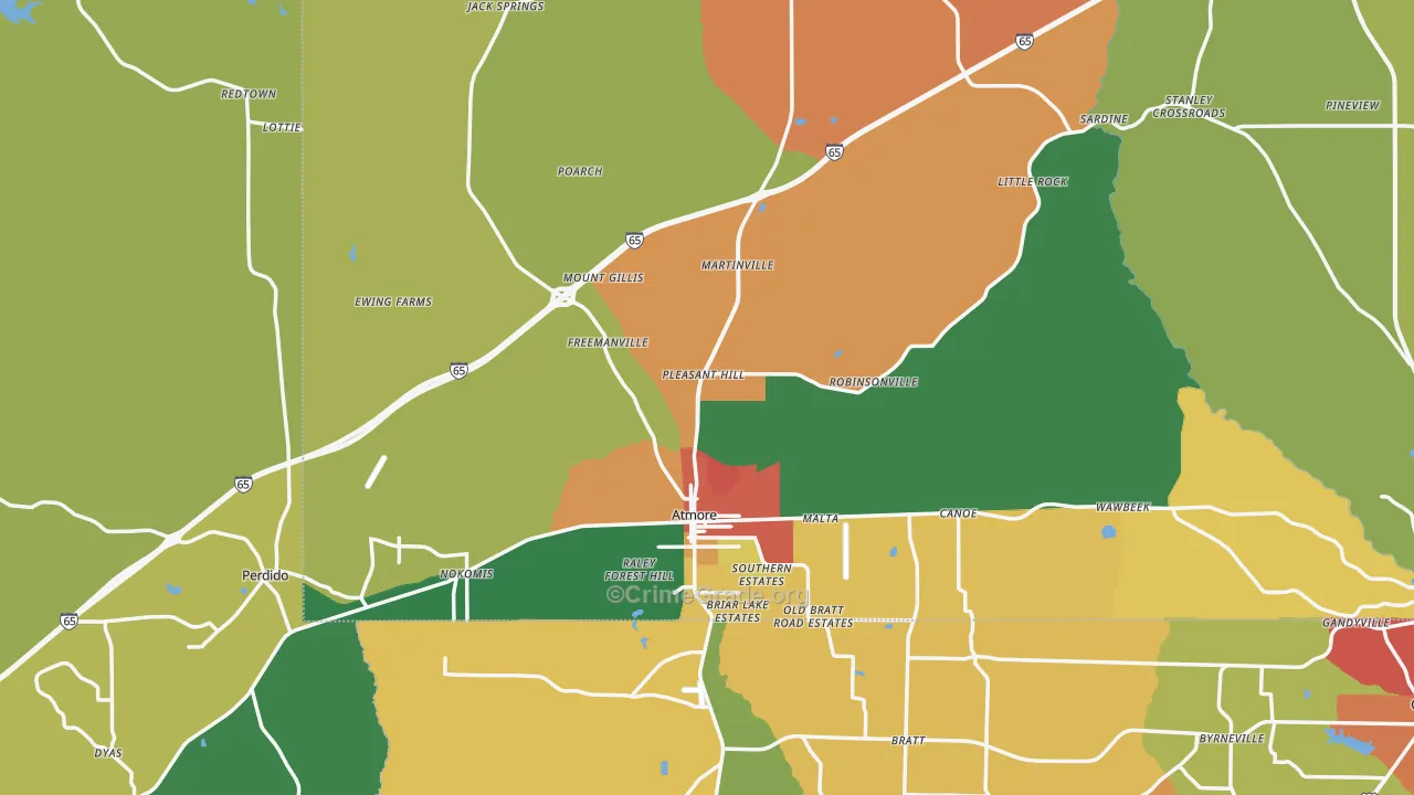 Atmore, AL Map of Vandalism Rates