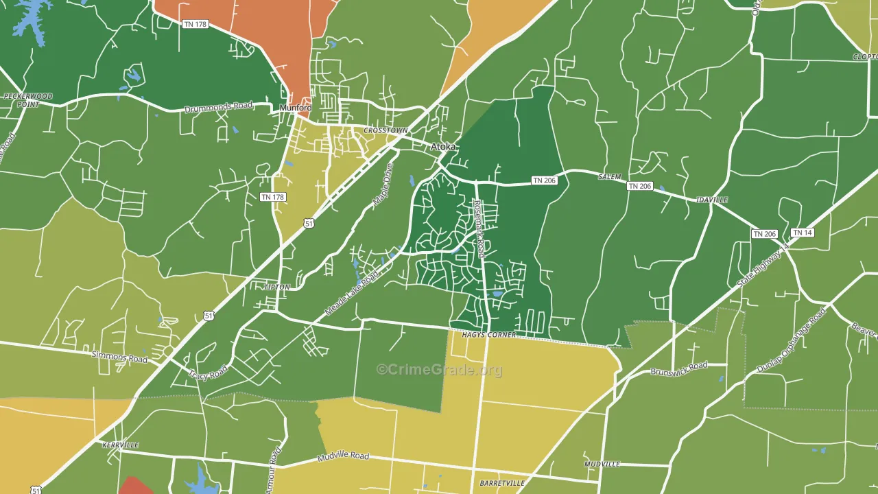 Atoka, TN Map of Vandalism Rates