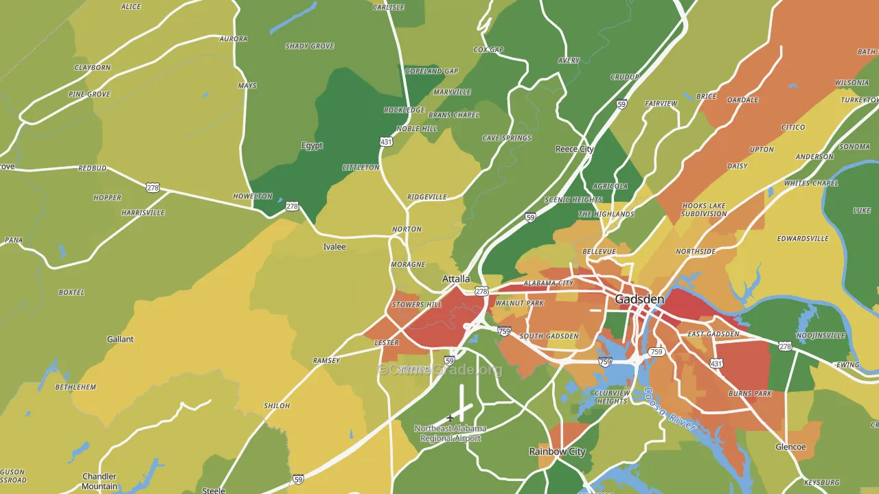 Attalla, AL Map of Vandalism Rates