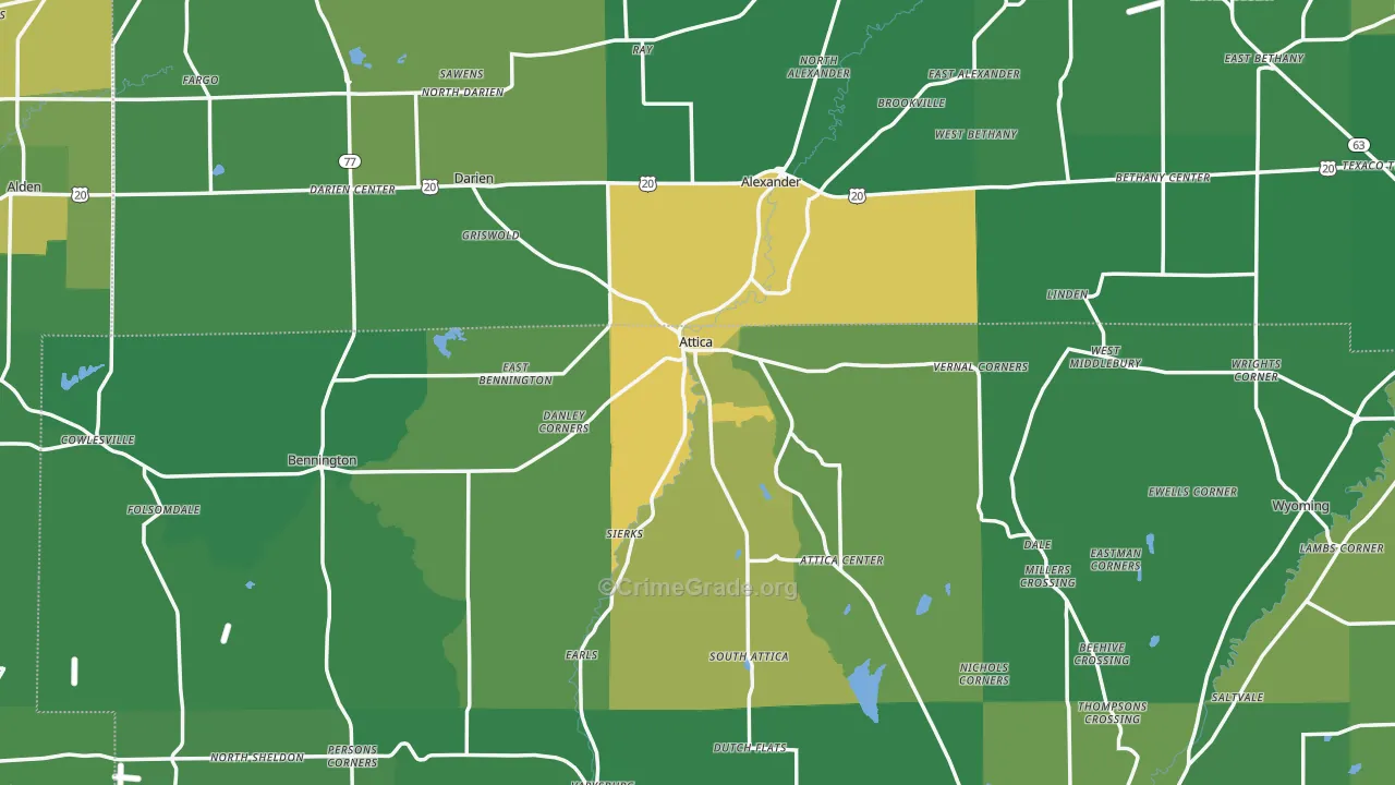 Attica, NY Map of Vandalism Rates