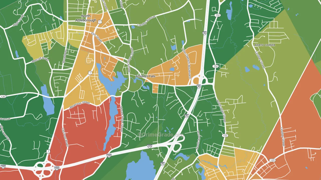 Attleboro Falls, MA Map of Vandalism Rates