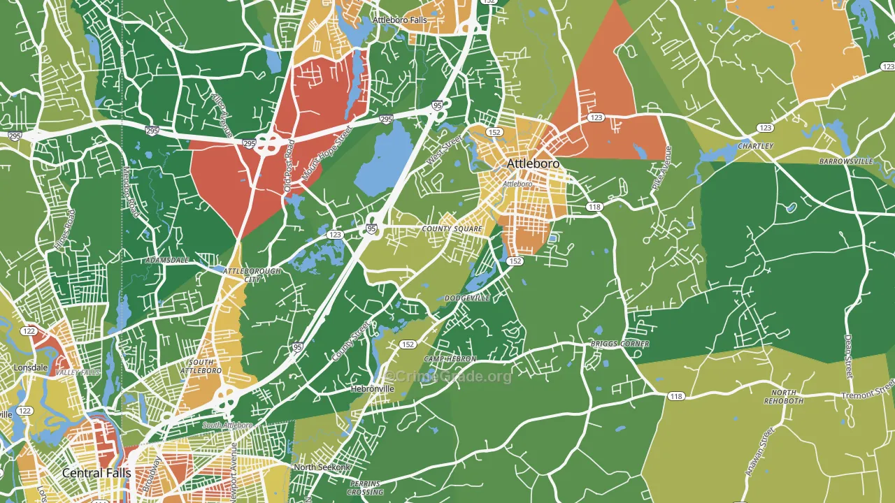 Attleboro, MA Map of Vandalism Rates