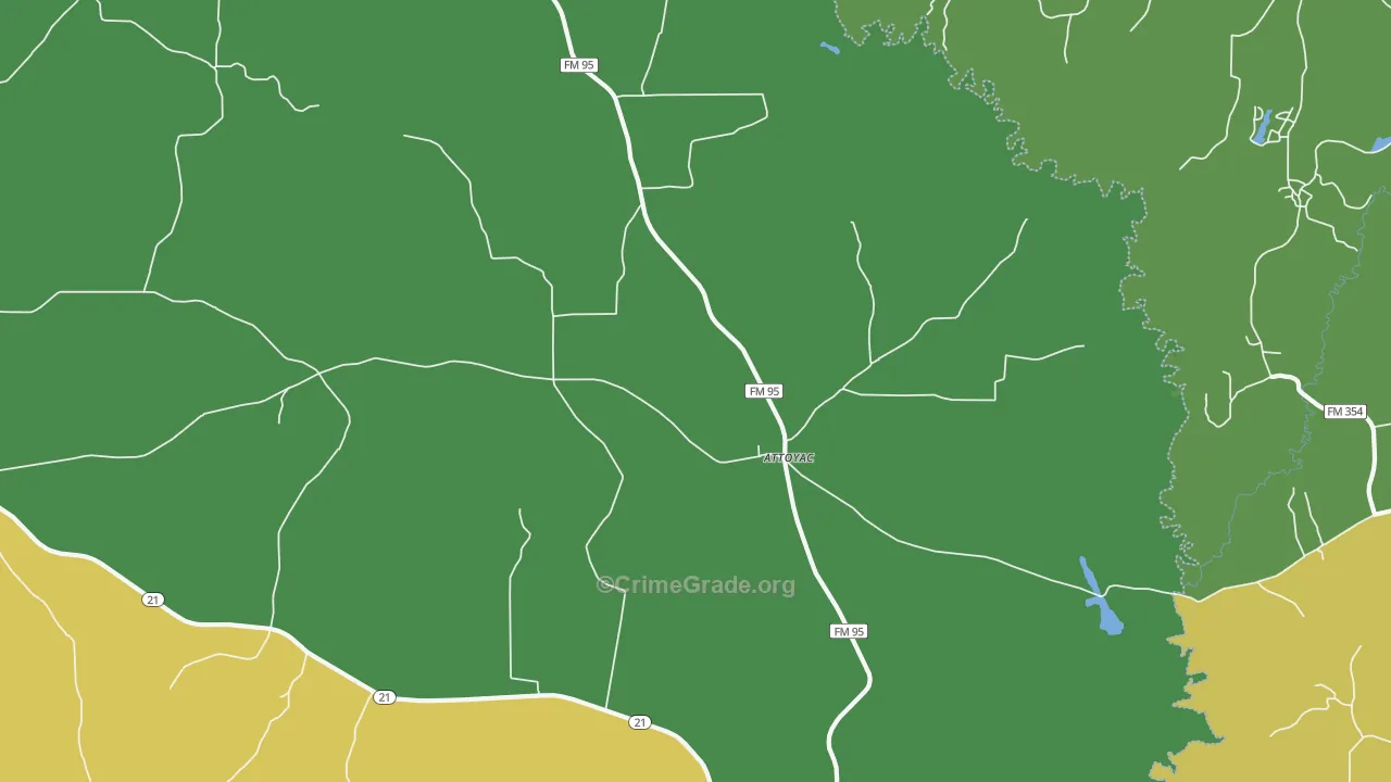 Attoyac, TX Map of Vandalism Rates