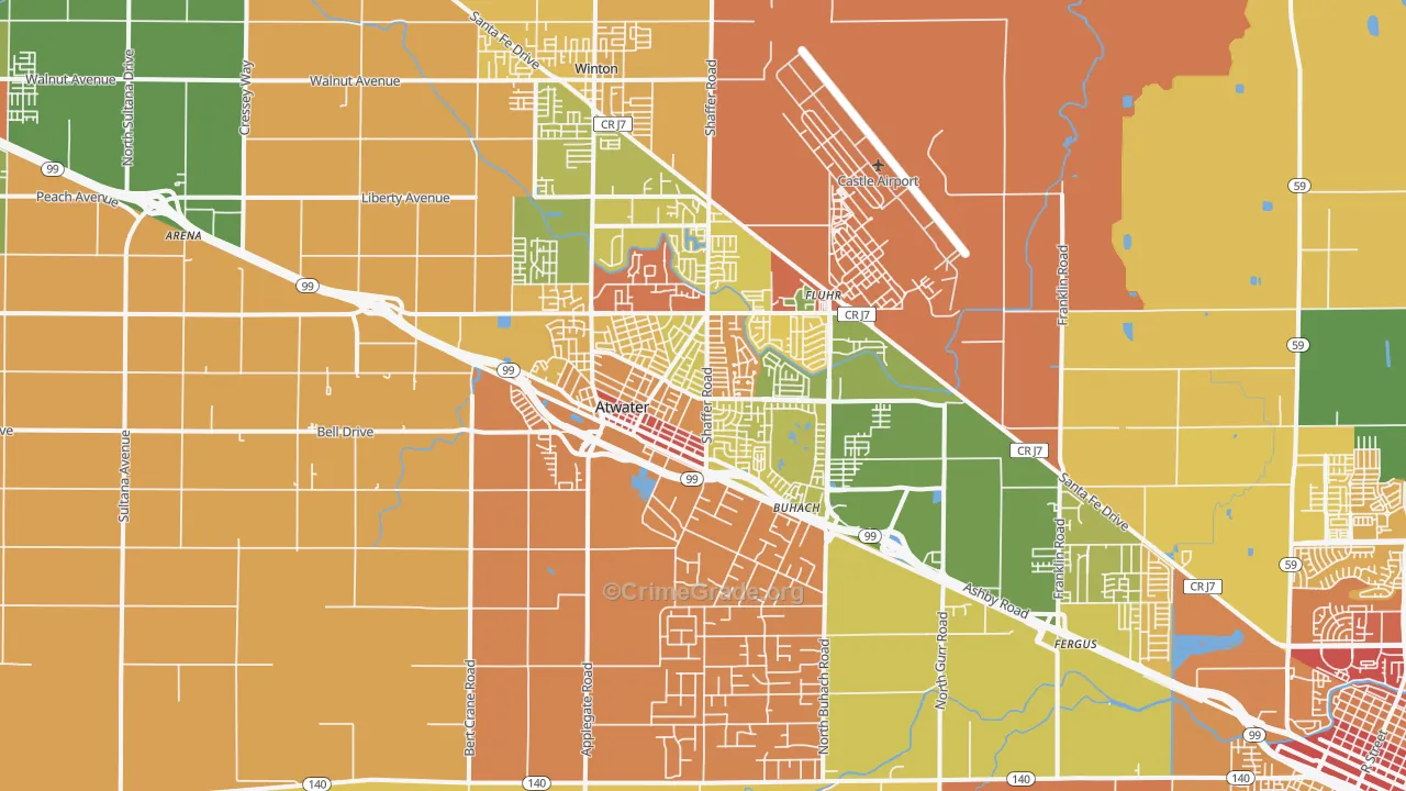 Atwater, CA Map of Vandalism Rates