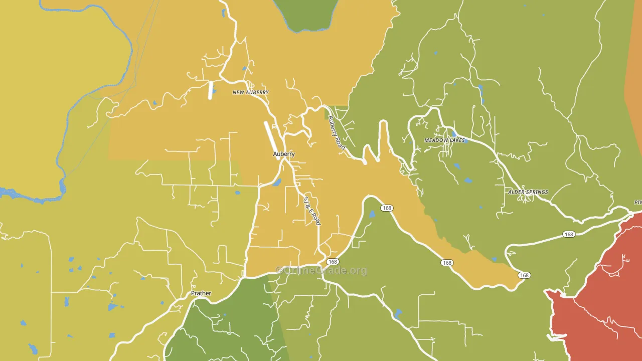 Auberry, CA Map of Vandalism Rates
