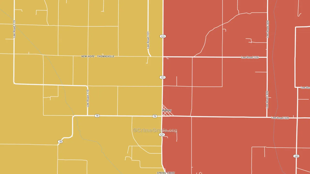 Aubrey, AR Map of Vandalism Rates