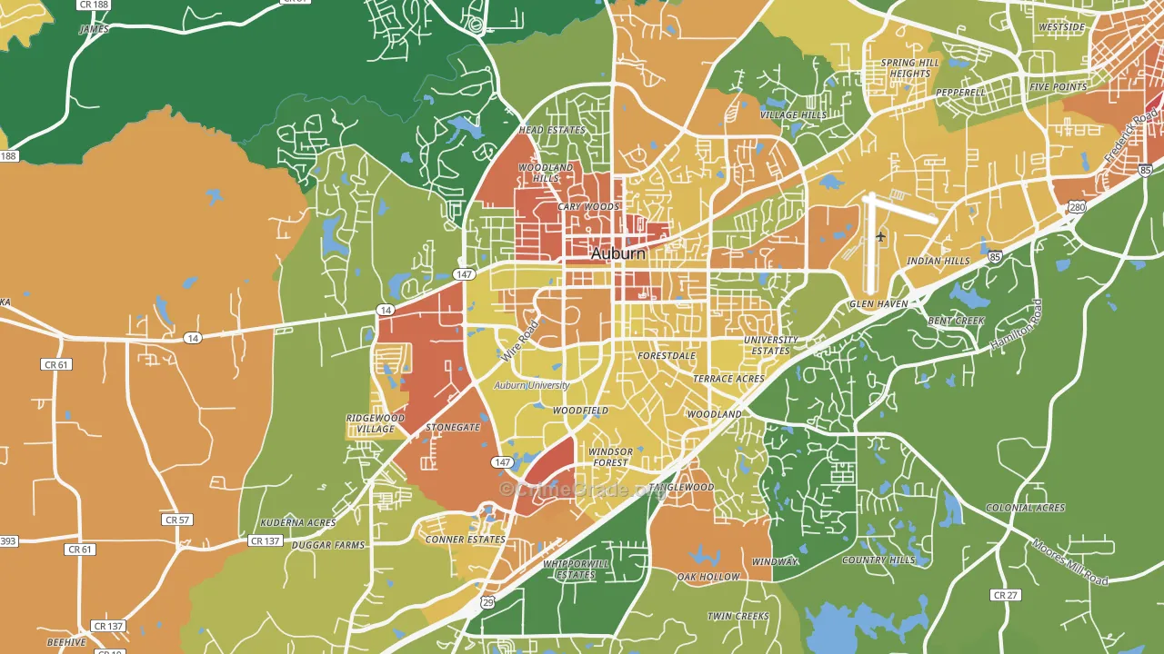Auburn, AL Map of Vandalism Rates
