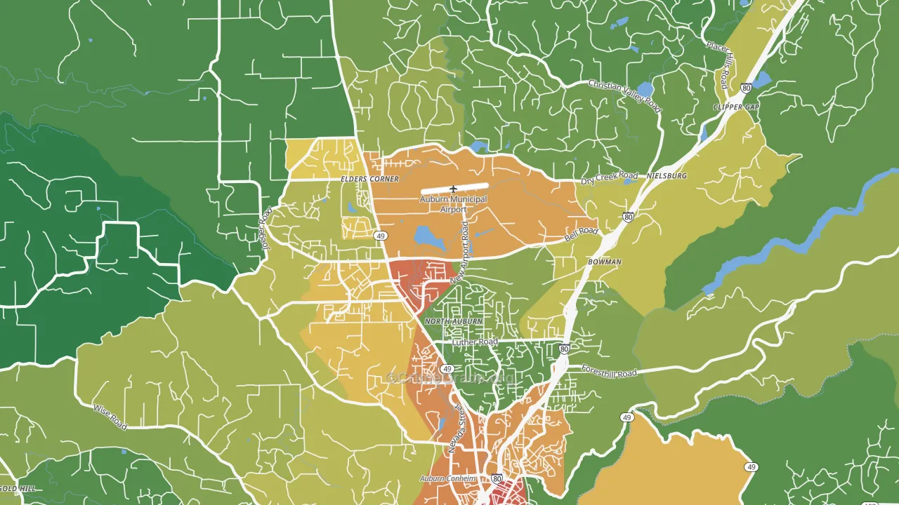 Auburn, CA Map of Vandalism Rates