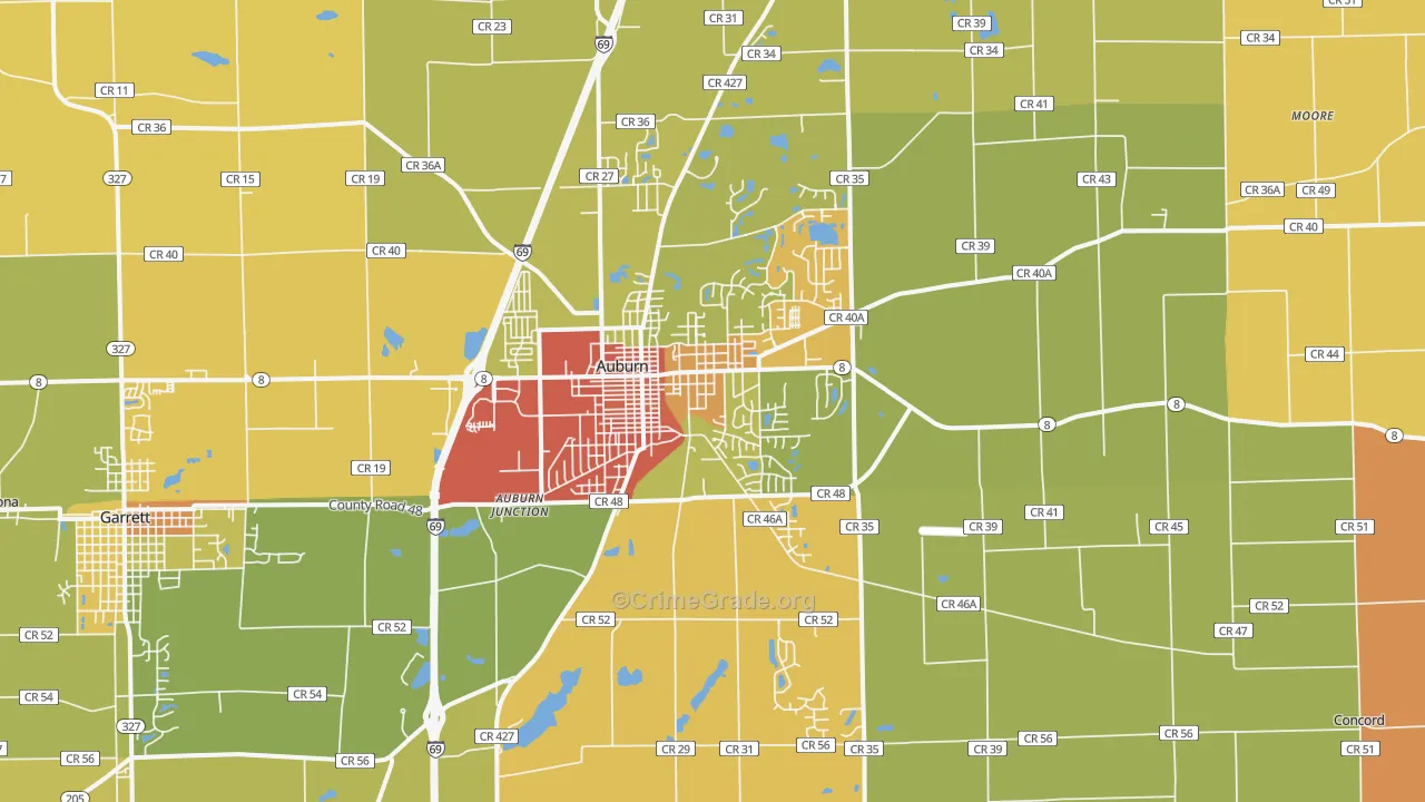 Auburn, IN Map of Vandalism Rates
