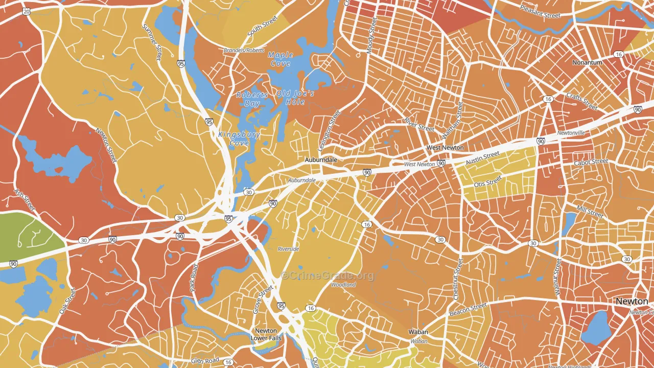 Auburndale, MA Map of Vandalism Rates