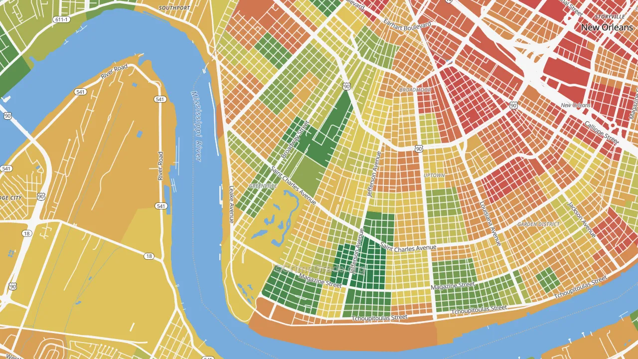 Audubon, New Orleans, LA Map of Vandalism Rates