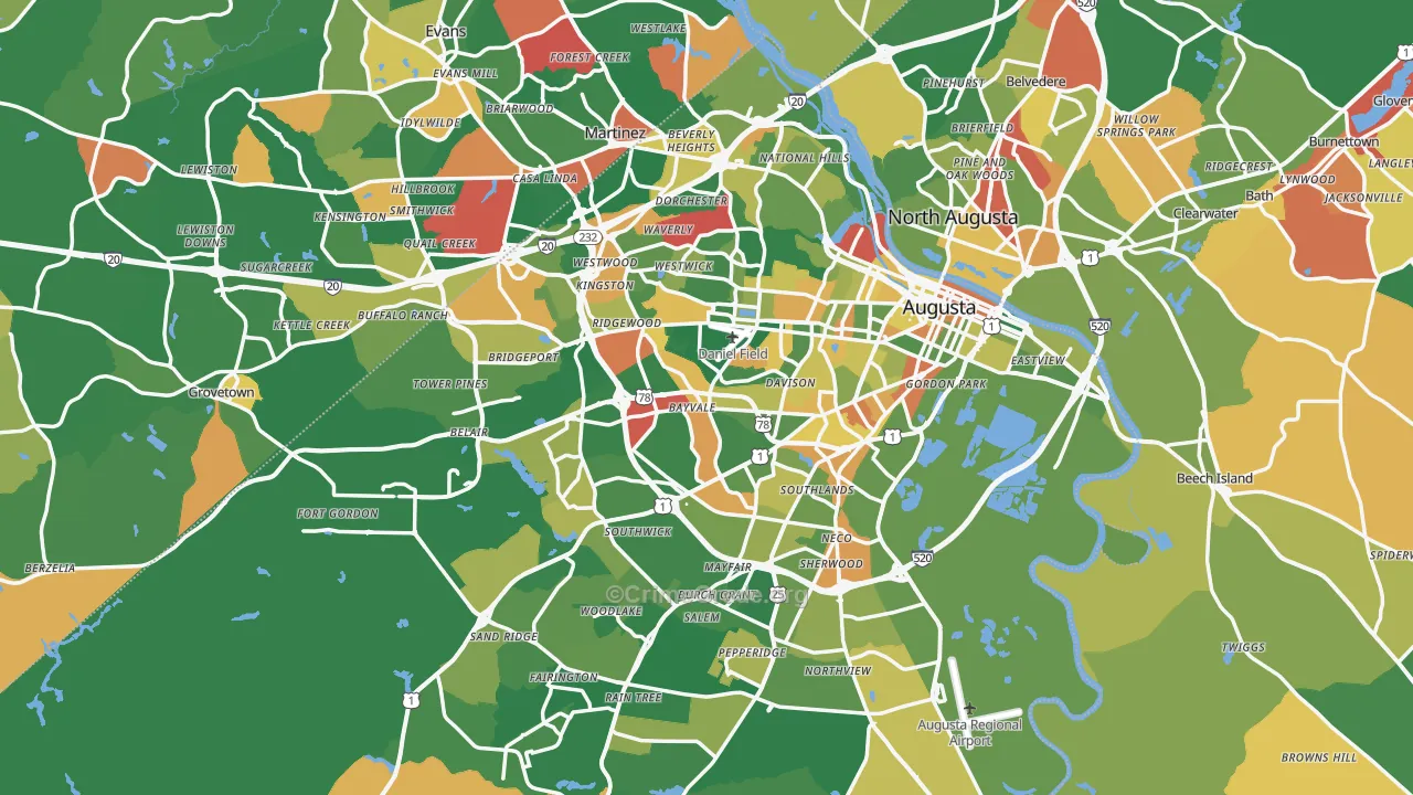 Augusta, GA Map of Vandalism Rates
