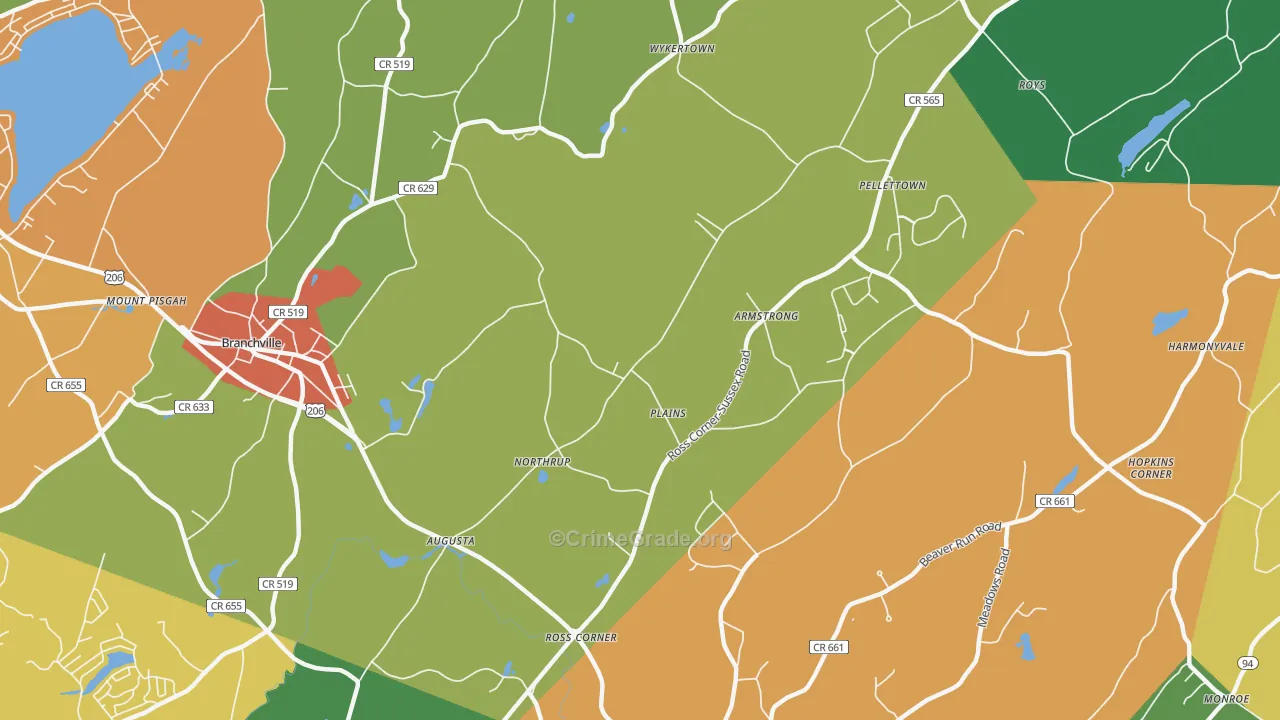 Augusta, NJ Map of Vandalism Rates