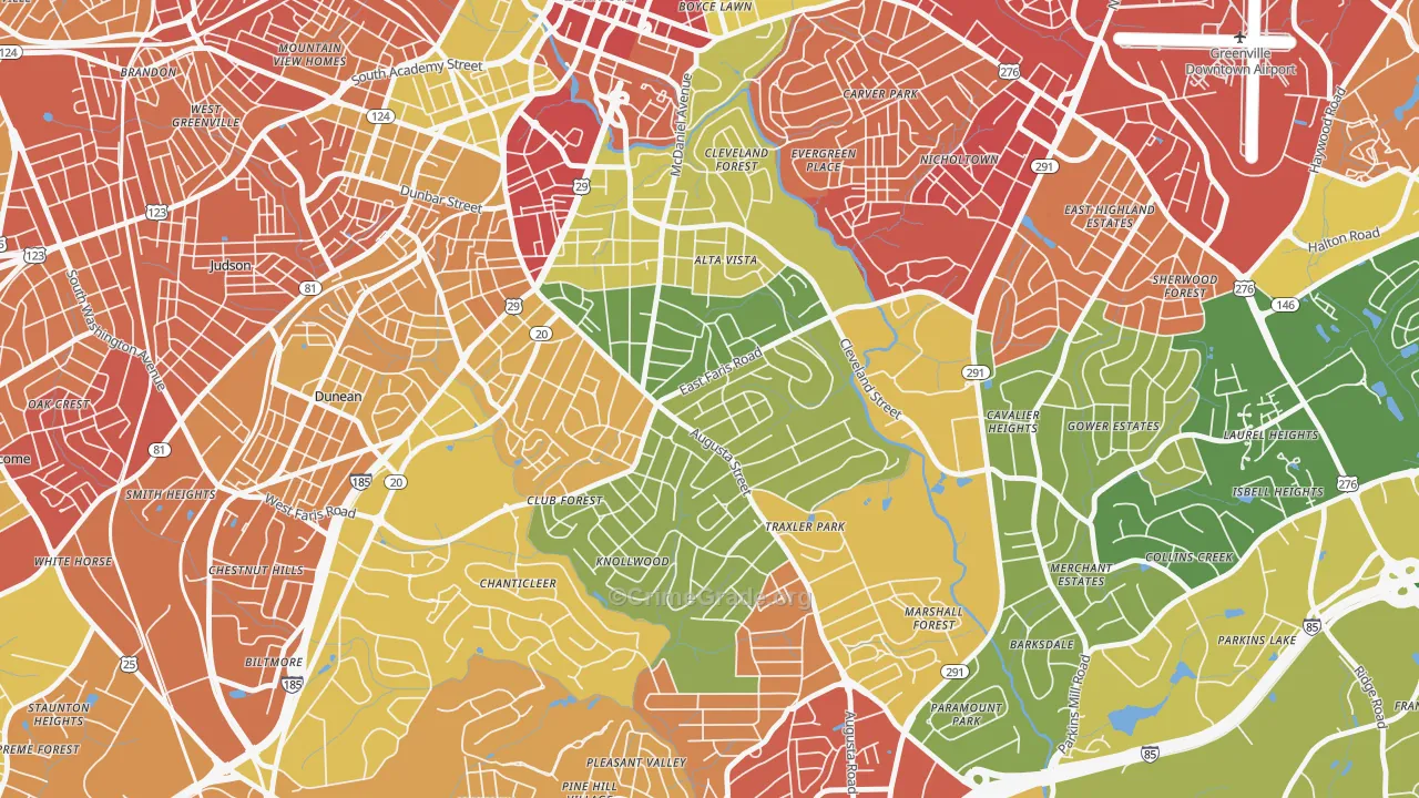 Augusta Street Area, Greenville, SC Map of Vandalism Rates