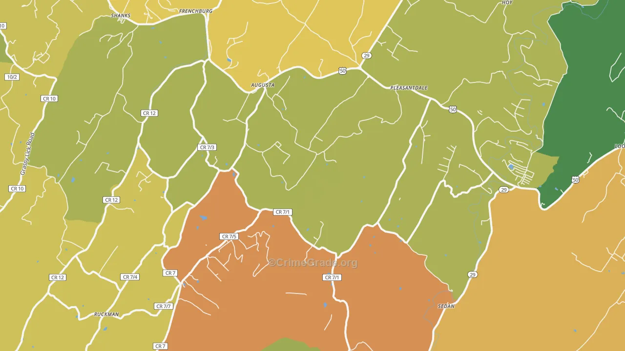 Augusta, WV Map of Vandalism Rates