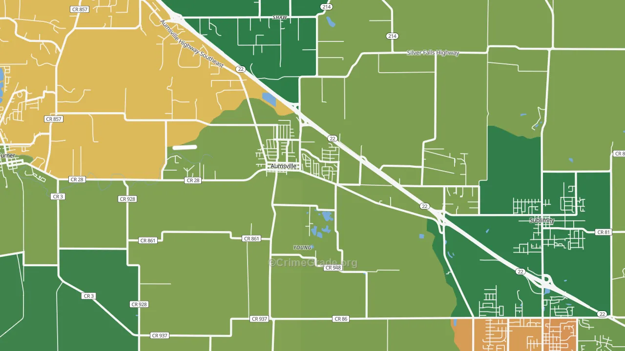 Aumsville, OR Map of Vandalism Rates