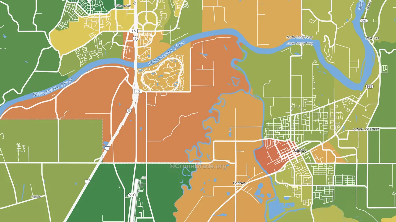 Aurora-Butteville-Barlow, Canby, OR Map of Vandalism Rates