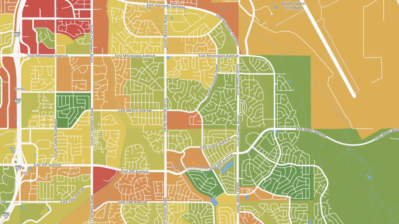 Aurora Highlands, Aurora, CO Map of Vandalism Rates
