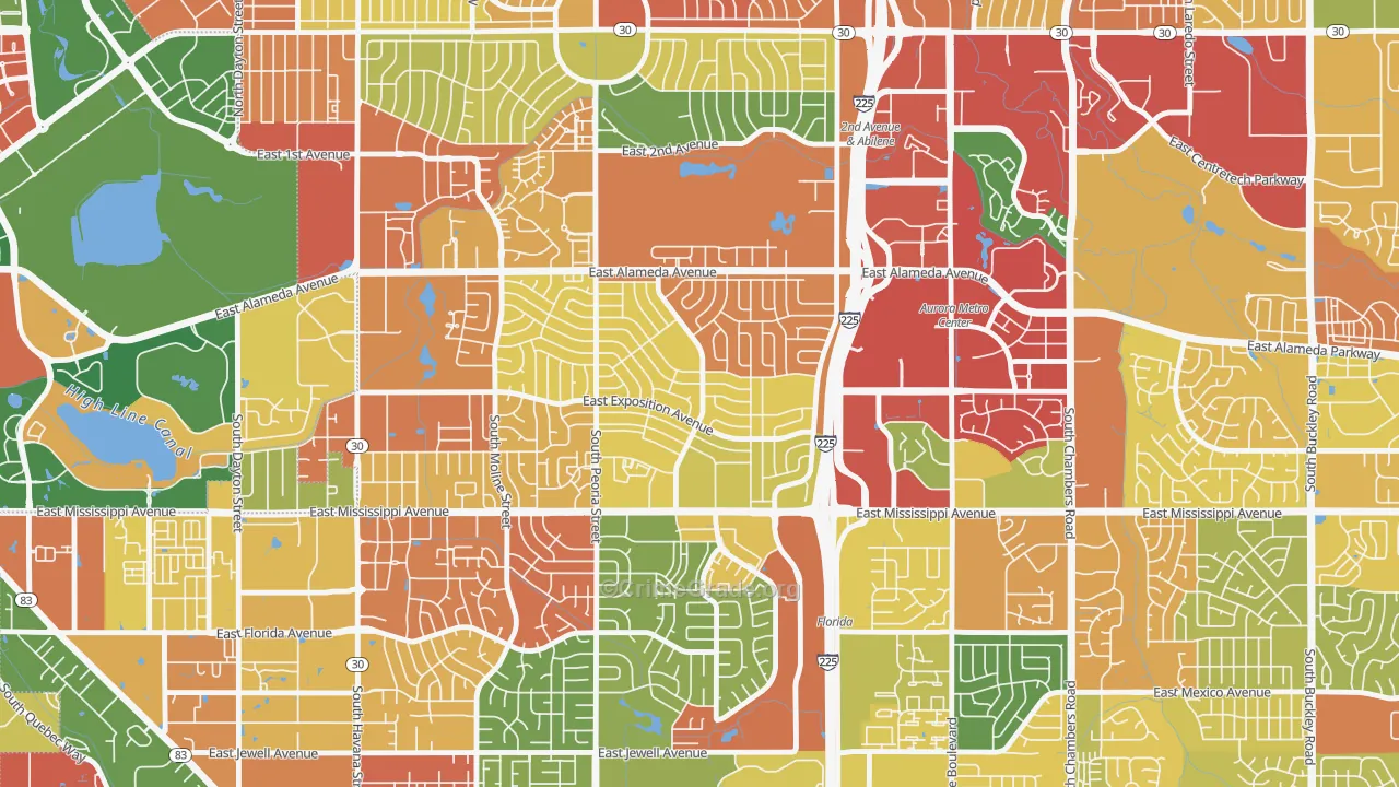 Aurora Hills, Aurora, CO Map of Vandalism Rates