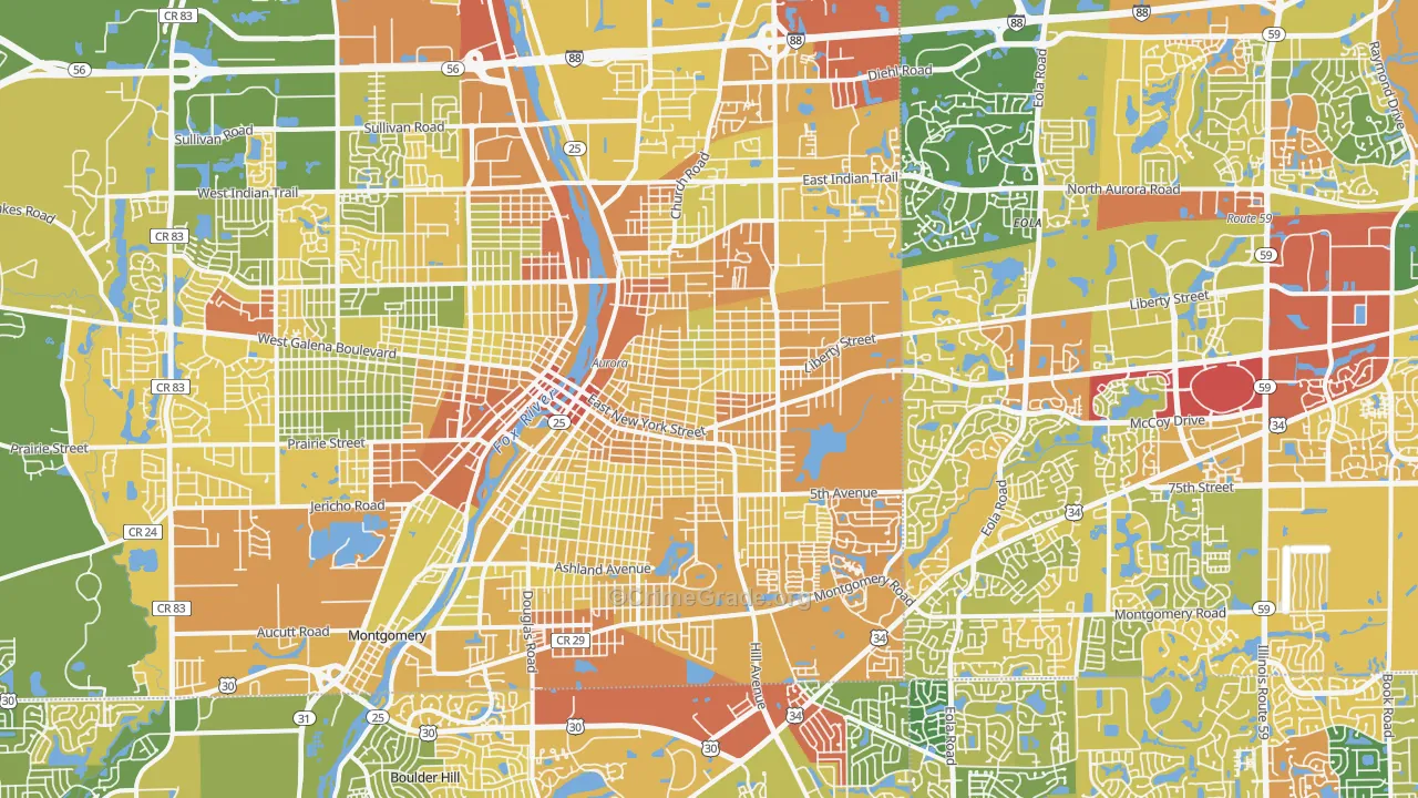 Aurora, IL Map of Vandalism Rates
