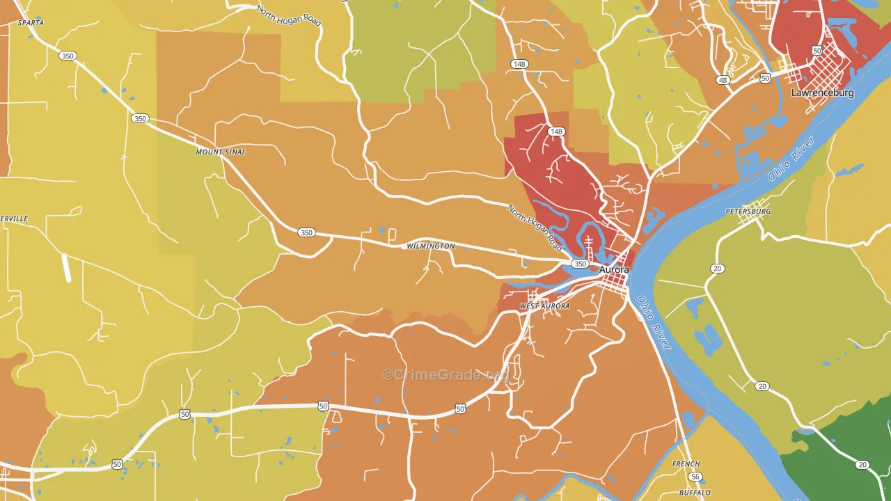 Aurora, IN Map of Vandalism Rates