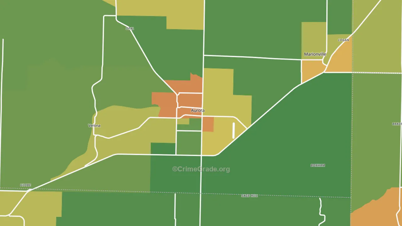 Aurora, MO Map of Vandalism Rates