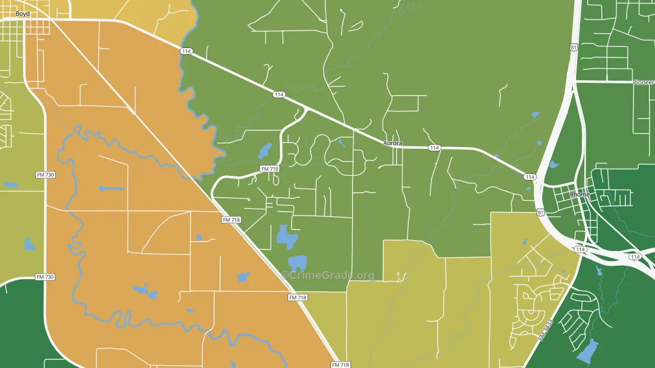 Aurora, TX Map of Vandalism Rates