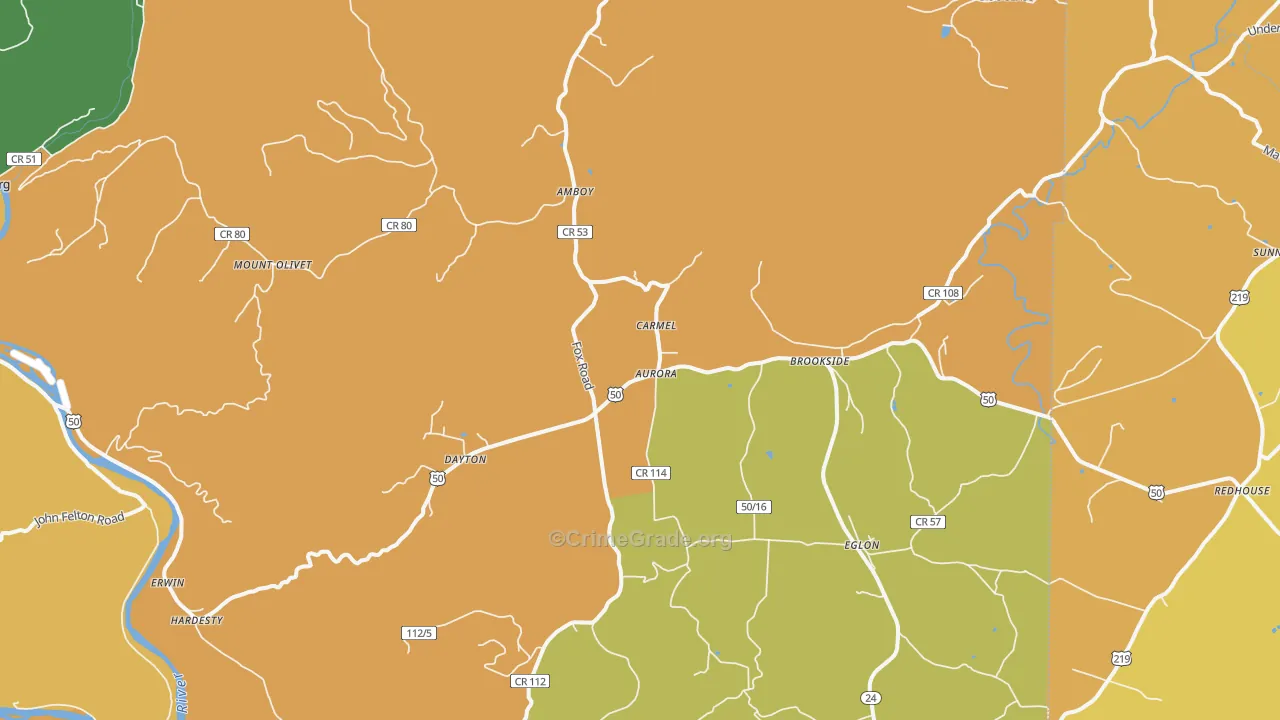 Aurora, WV Map of Vandalism Rates