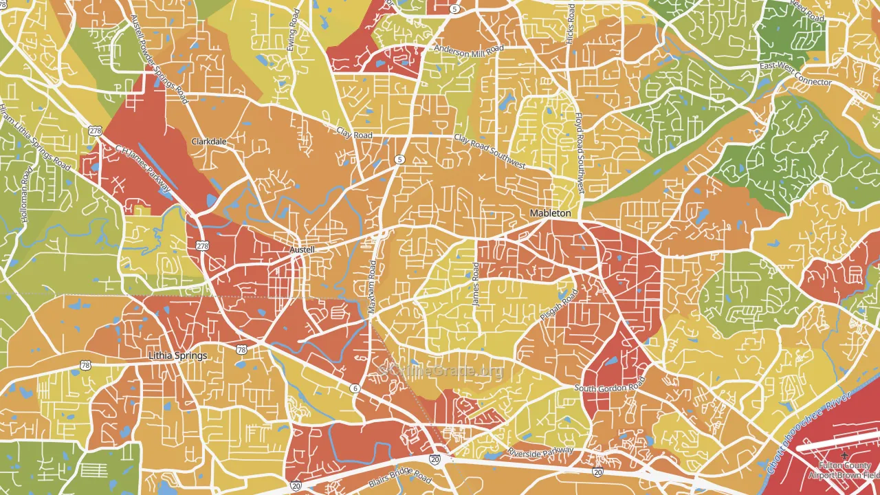 Austell, GA Map of Vandalism Rates