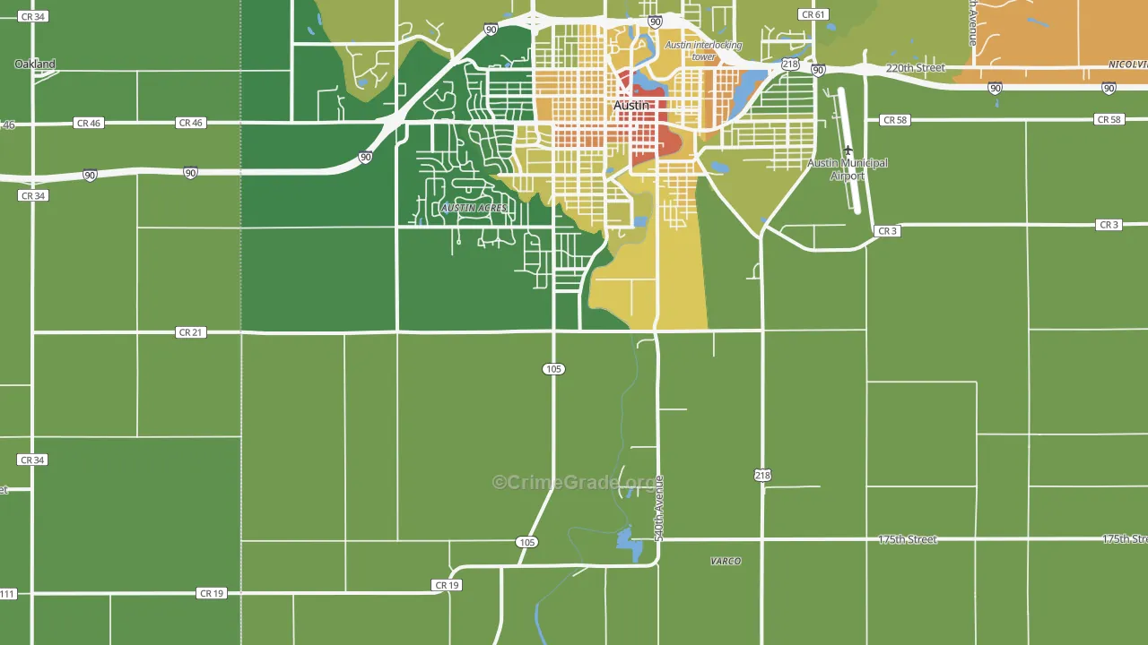 Austin Acres, MN Map of Vandalism Rates