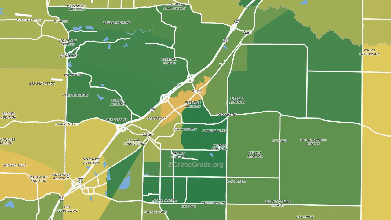 Austin, AR Map of Vandalism Rates