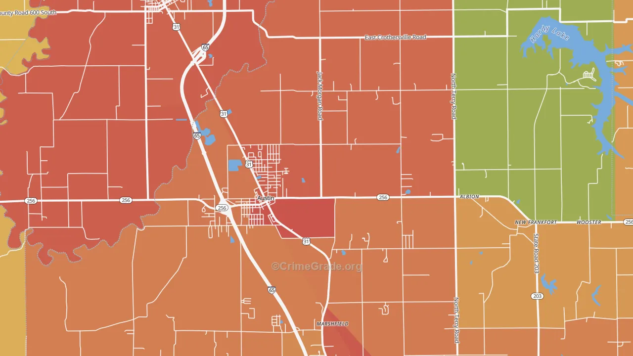 Austin, IN Map of Vandalism Rates