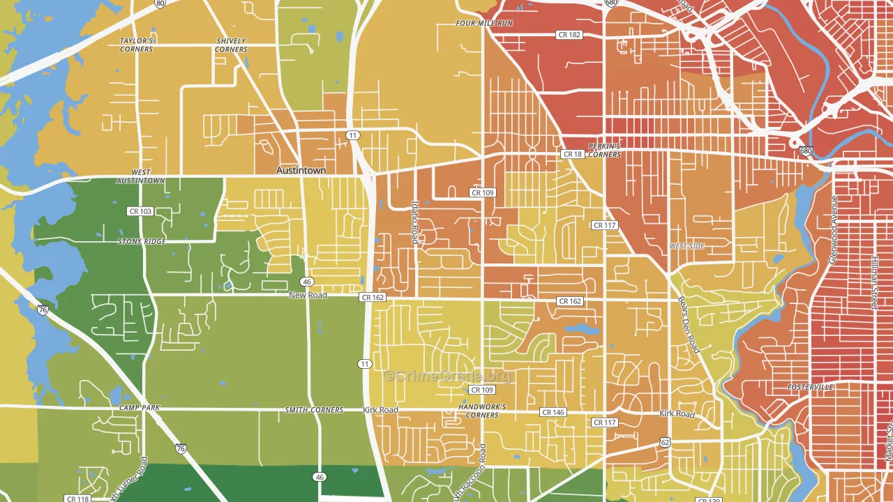 Austintown, OH Map of Vandalism Rates