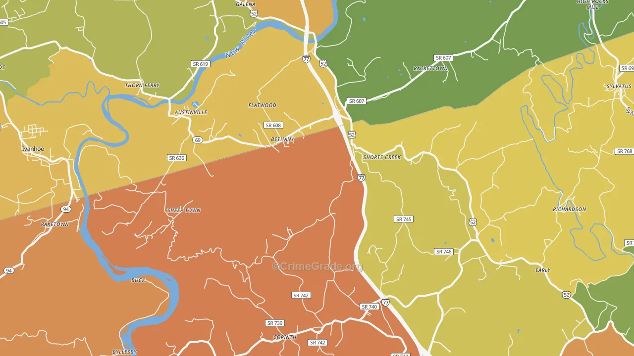 Austinville, VA Map of Vandalism Rates