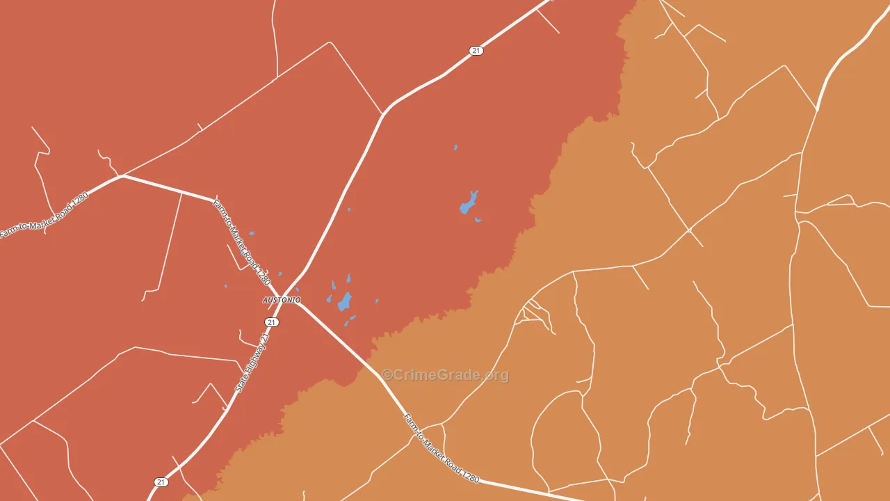 Austonio, TX Map of Vandalism Rates