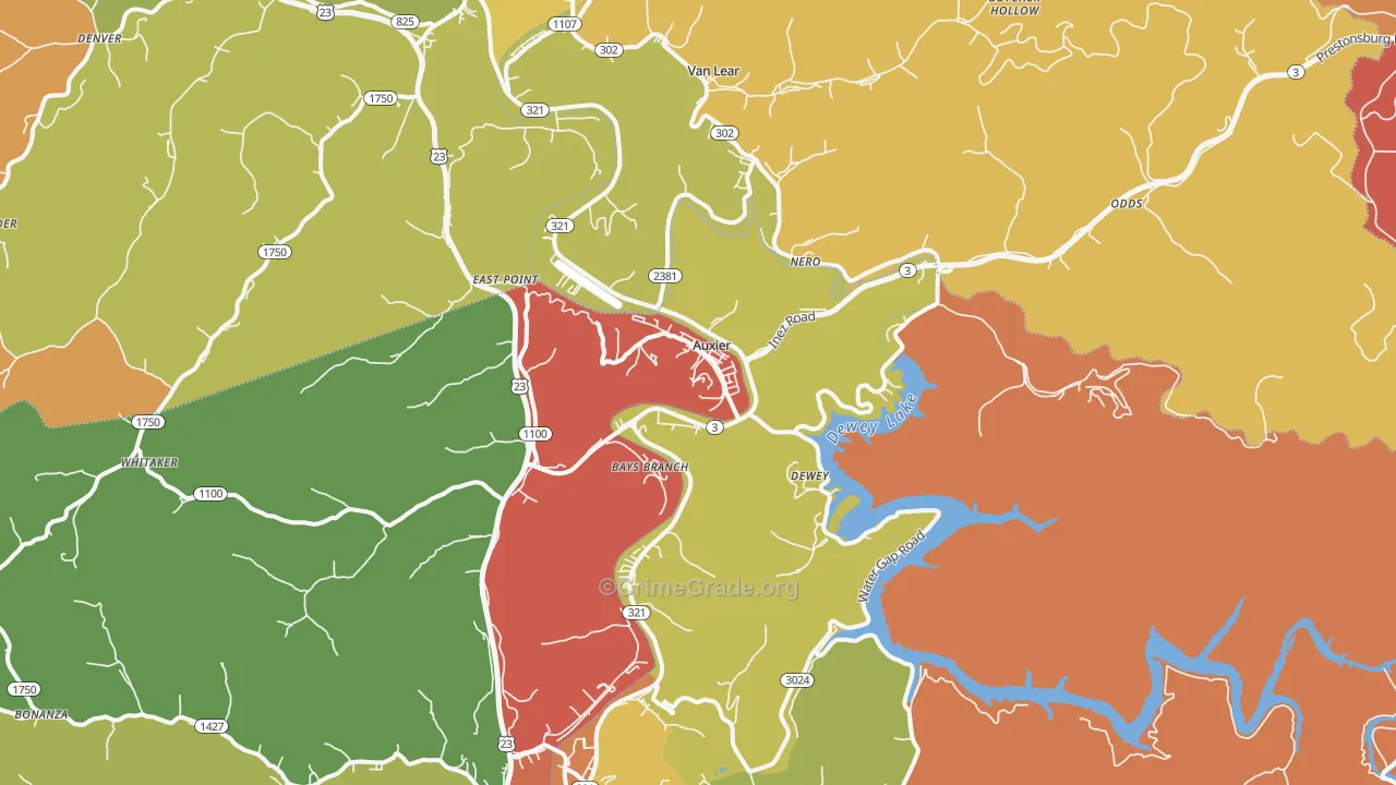 Auxier, KY Map of Vandalism Rates