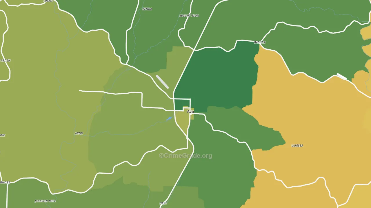 Ava, MO Map of Vandalism Rates
