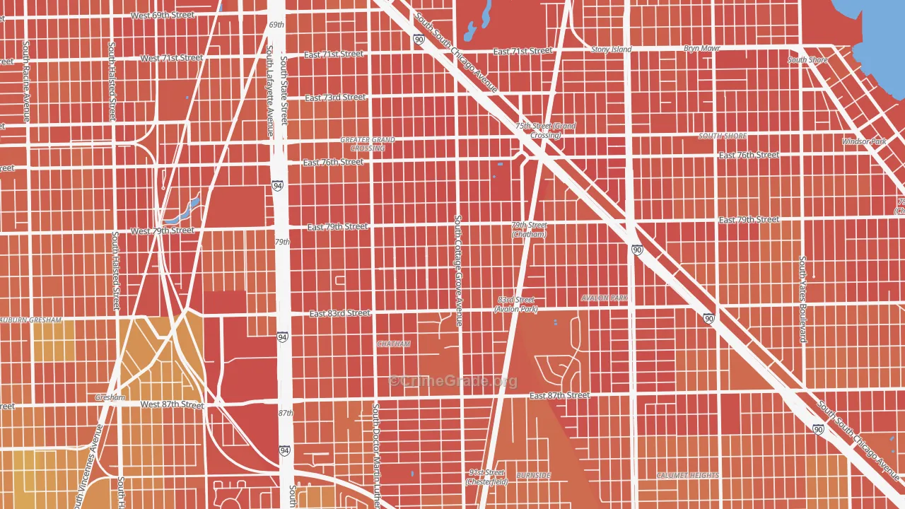Avalon Highlands, Chicago, IL Map of Vandalism Rates