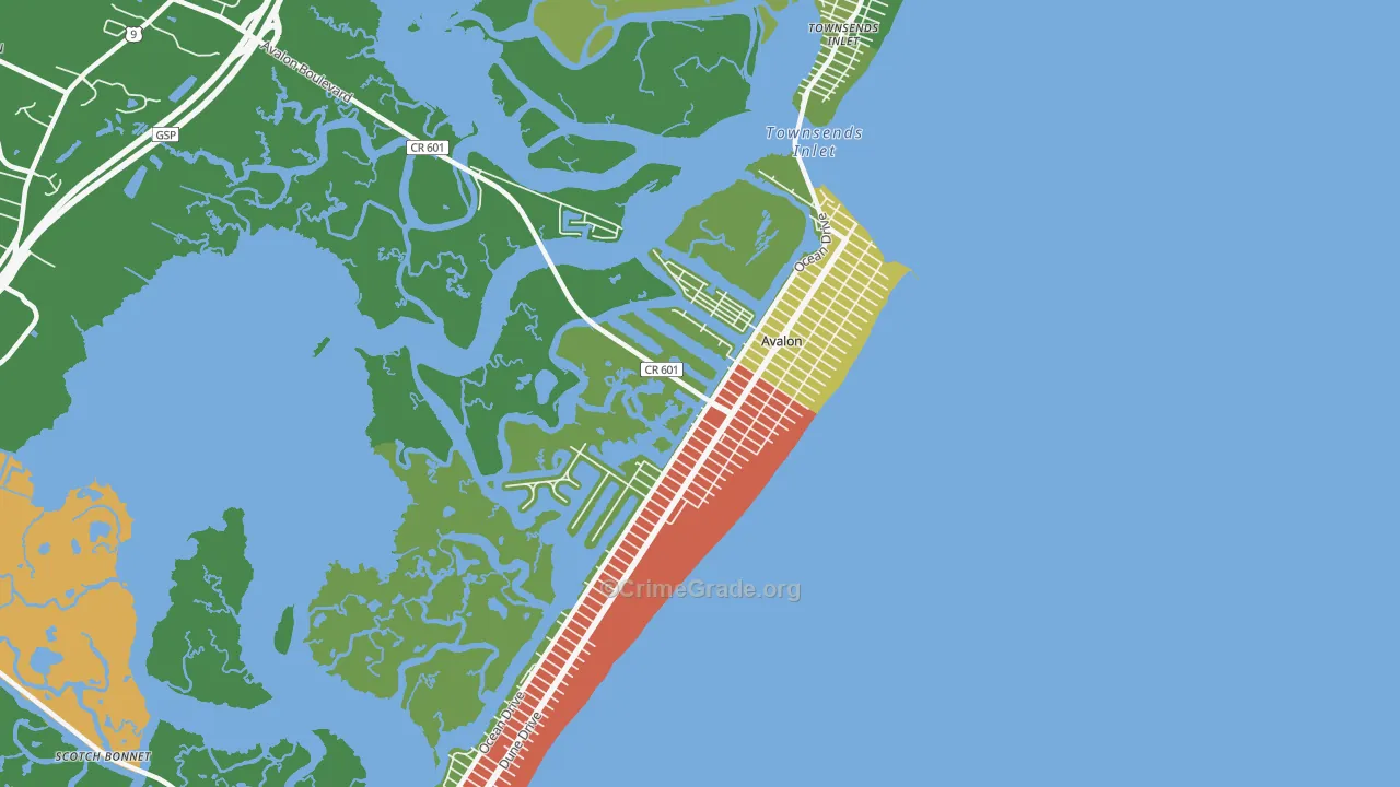 Avalon, NJ Map of Vandalism Rates