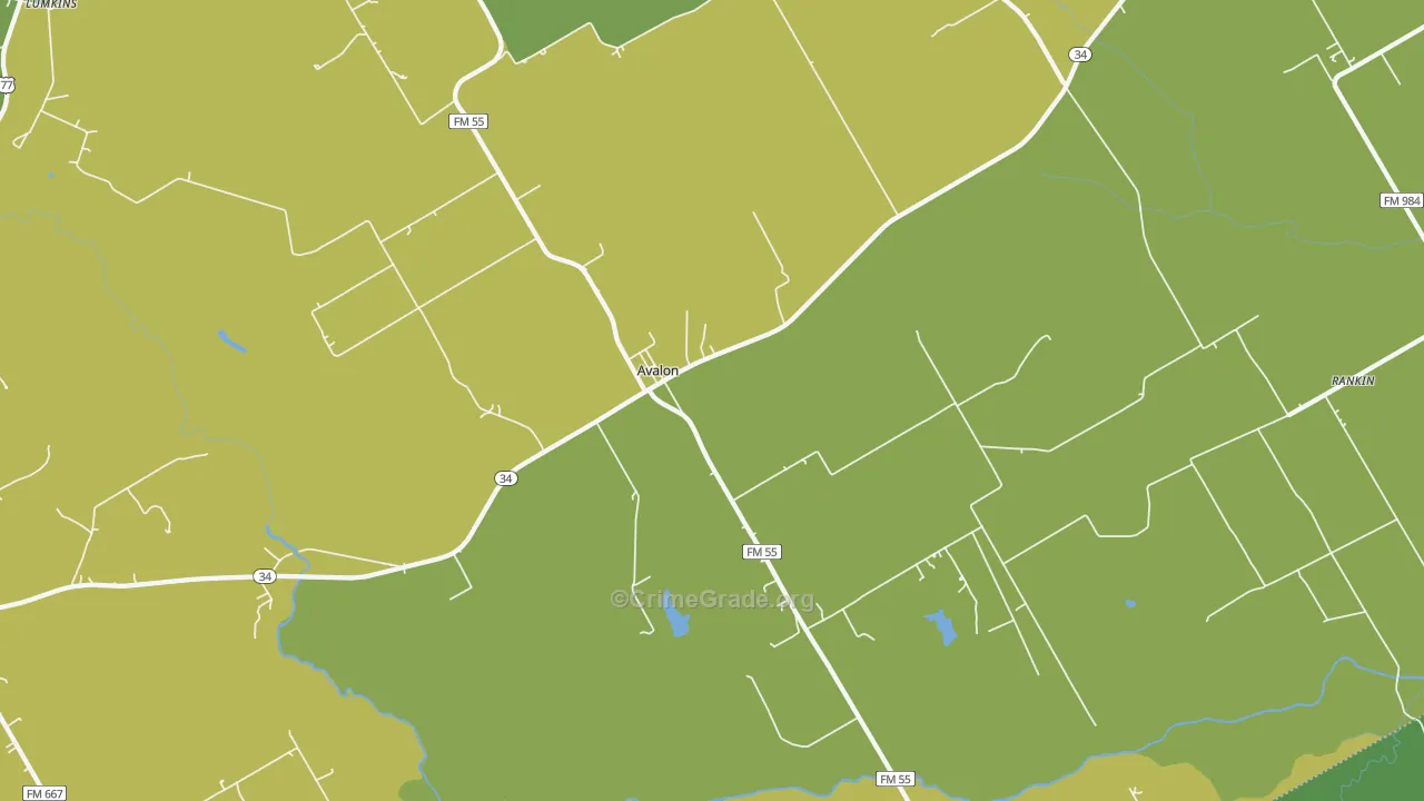 Avalon, TX Map of Vandalism Rates