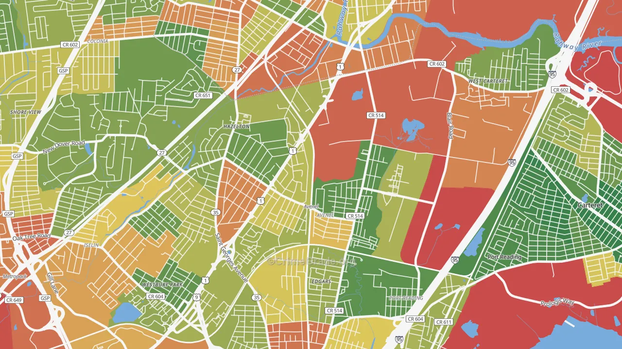 Avenel, NJ Map of Vandalism Rates