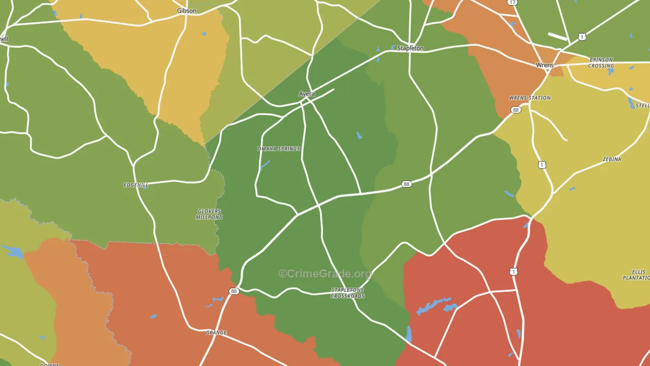 Avera, GA Map of Vandalism Rates