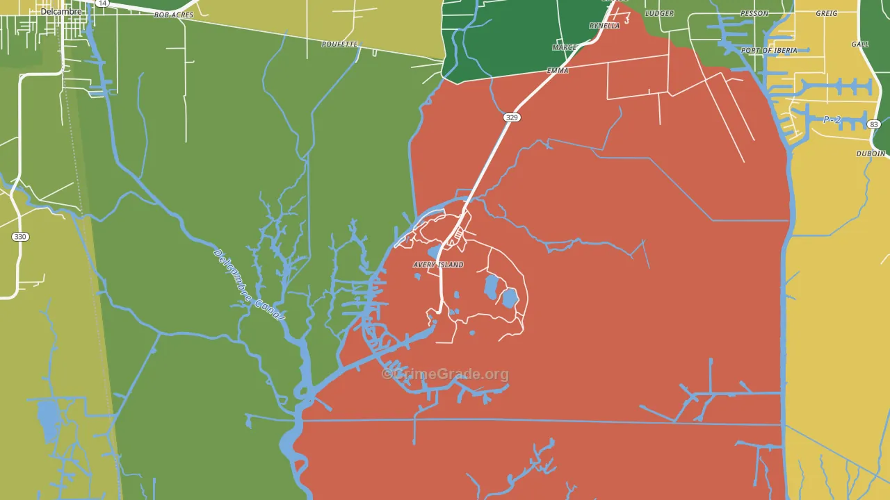 Avery Island, LA Map of Vandalism Rates