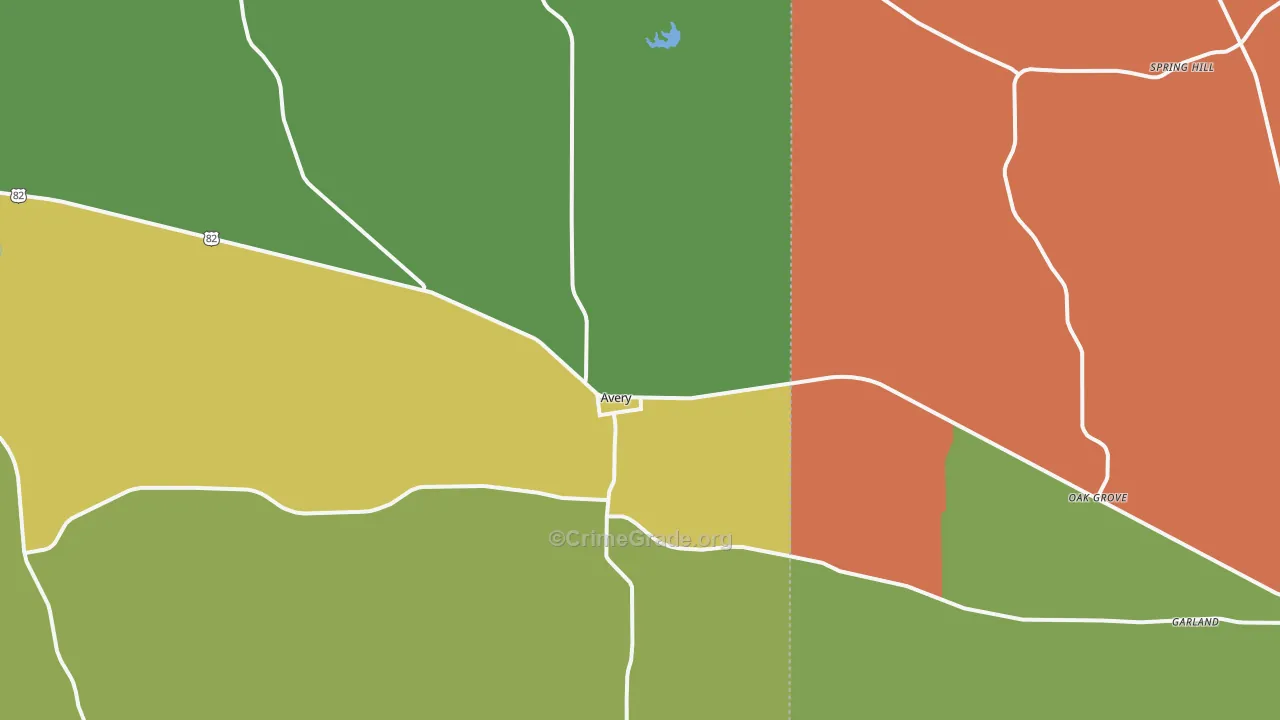 Avery, TX Map of Vandalism Rates