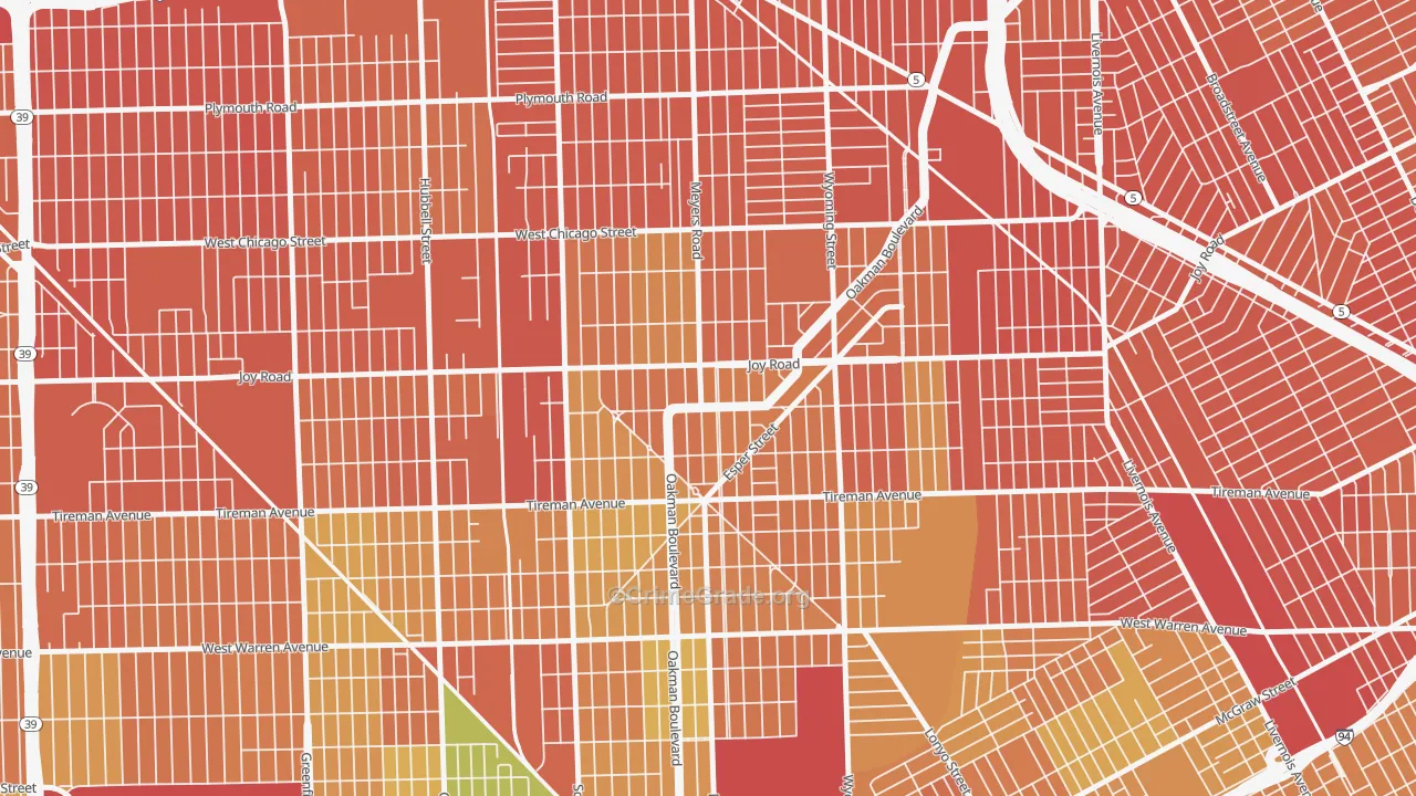 Aviation, Detroit, MI Map of Vandalism Rates
