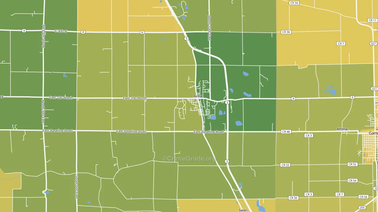 Avilla, IN Map of Vandalism Rates