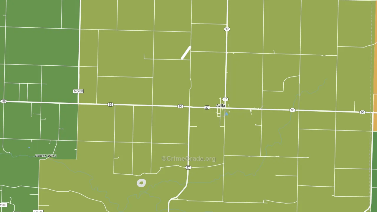 Avilla, MO Map of Vandalism Rates